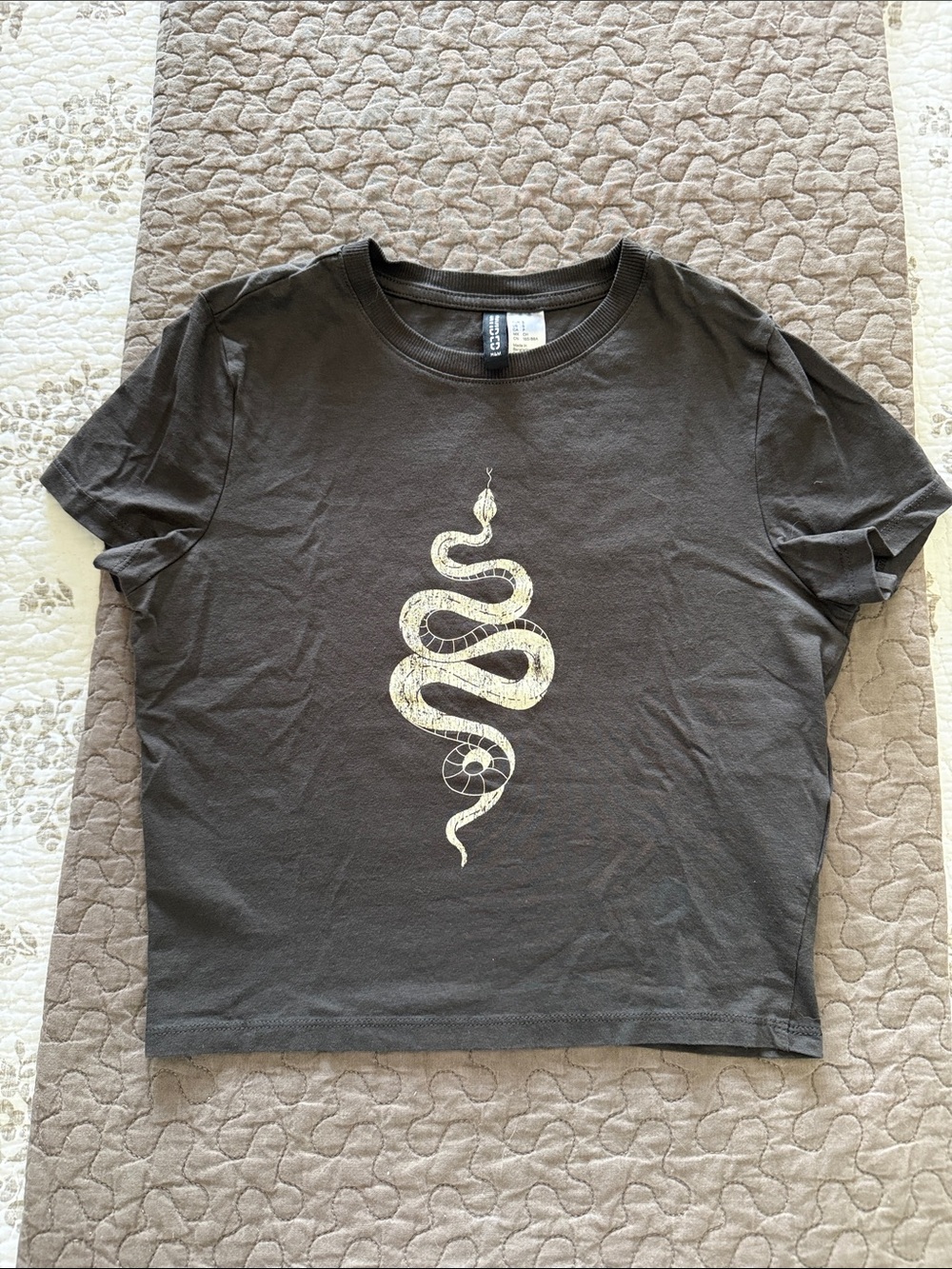 H&M Black Tee with Cream Snake Graphic